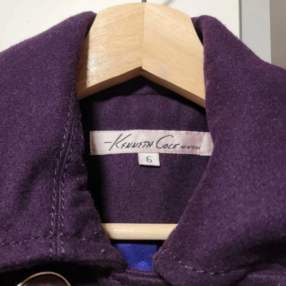 Kenneth Cole New York Deep Purple Wool Blend Coat with Satin Lining Size 6 - Picture 6 of 7